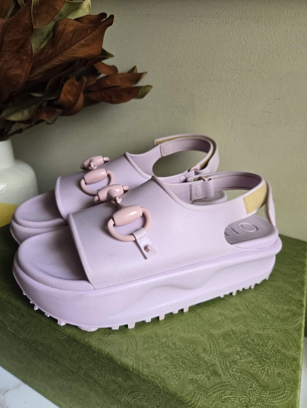 GUC Gucci Horsebit Women's Violet & Pale Pink Rubber Sandals Size 10 US 40 IT - Picture 13 of 15